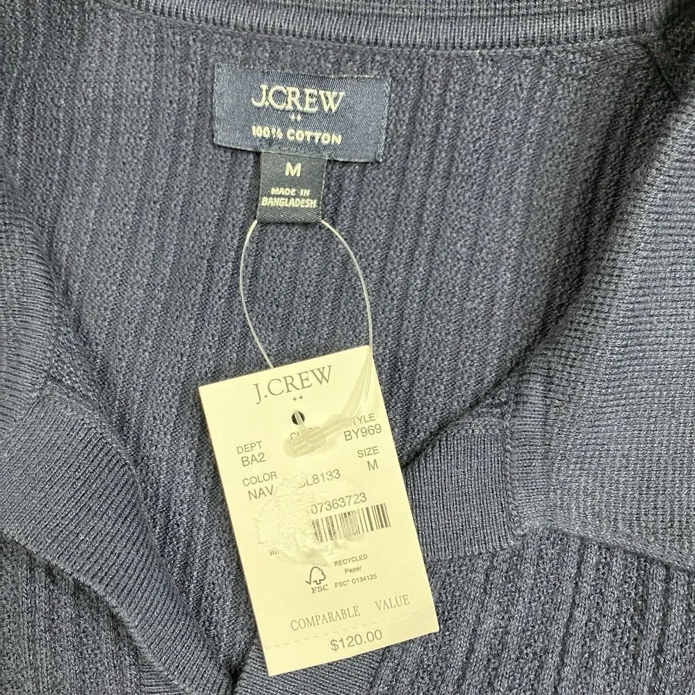 J.Crew Polo Sweater Mens M Blue Cotton Textured Johnny Collar Knit Shirt BY969